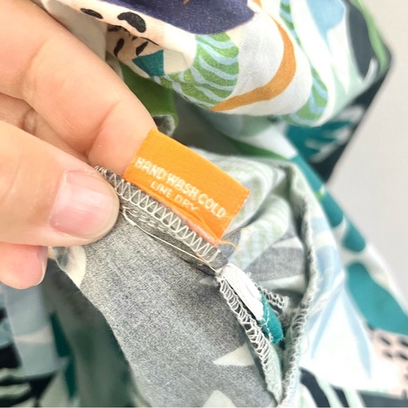 Oliphant Bubble Hem Tropical Leaf Print Puff Sleeve Cotton Mini Dress Medium - Picture 11 of 11